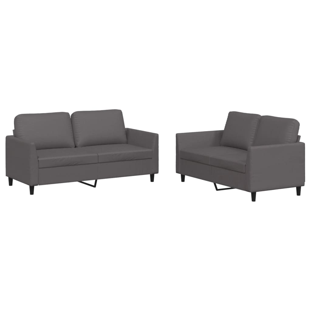 2-dijelni set sofa s jastucima sivi od umjetne kože