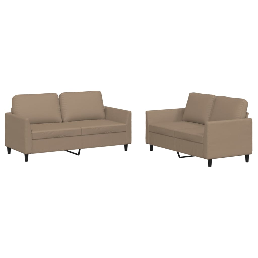 2-dijelni set sofa s jastucima boja cappuccina od umjetne kože