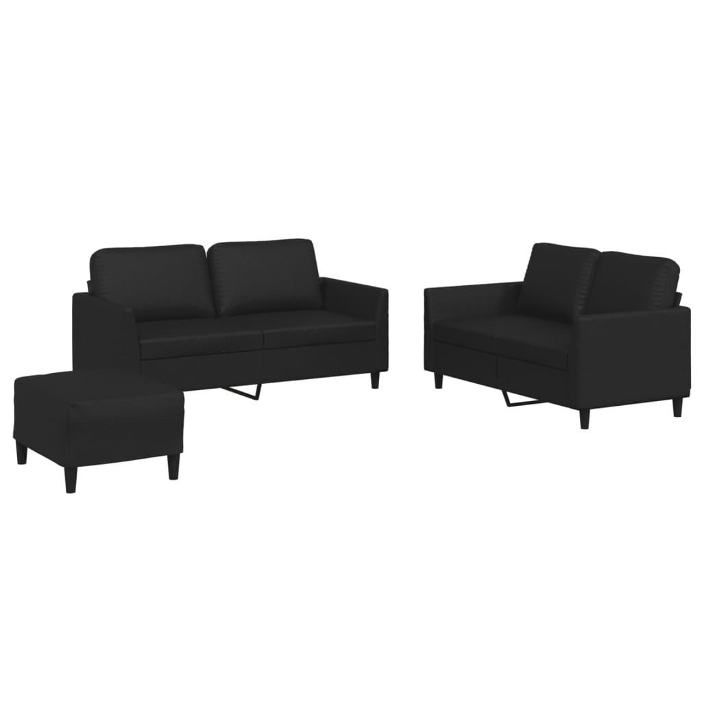 3-dijelni set sofa s jastucima crni od umjetne kože