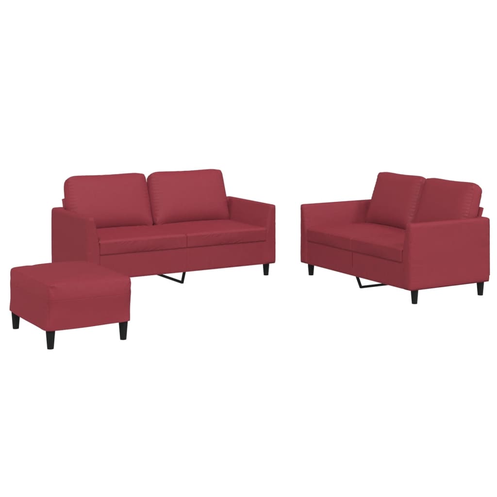 3-dijelni set sofa s jastucima boja vina od umjetne kože