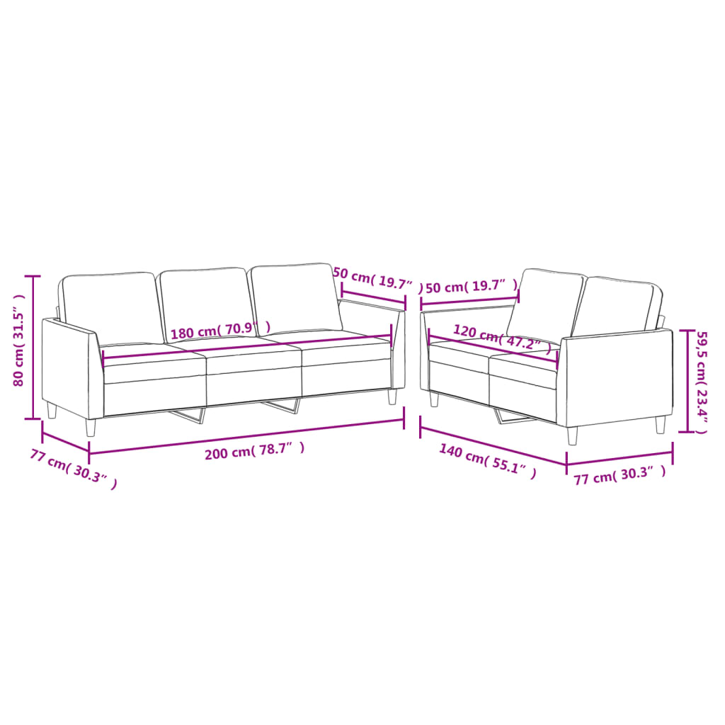 2-dijelni set sofa s jastucima krem od umjetne kože