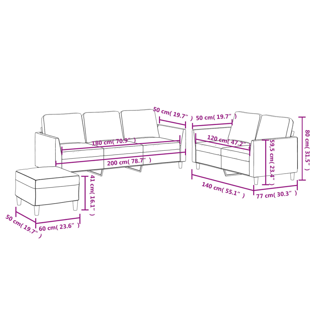 3-dijelni set sofa s jastucima boja cappuccina od umjetne kože
