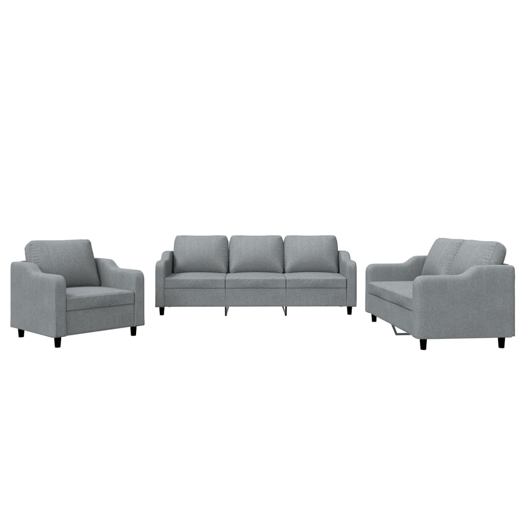 3-dijelni set sofa s jastucima svjetlosivi od tkanine