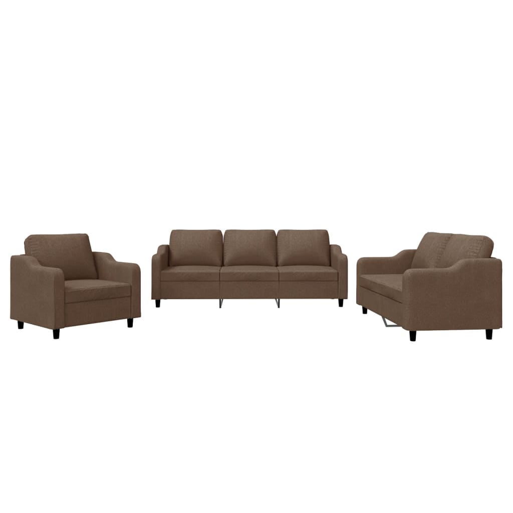 3-dijelni set sofa s jastucima smeđi od tkanine