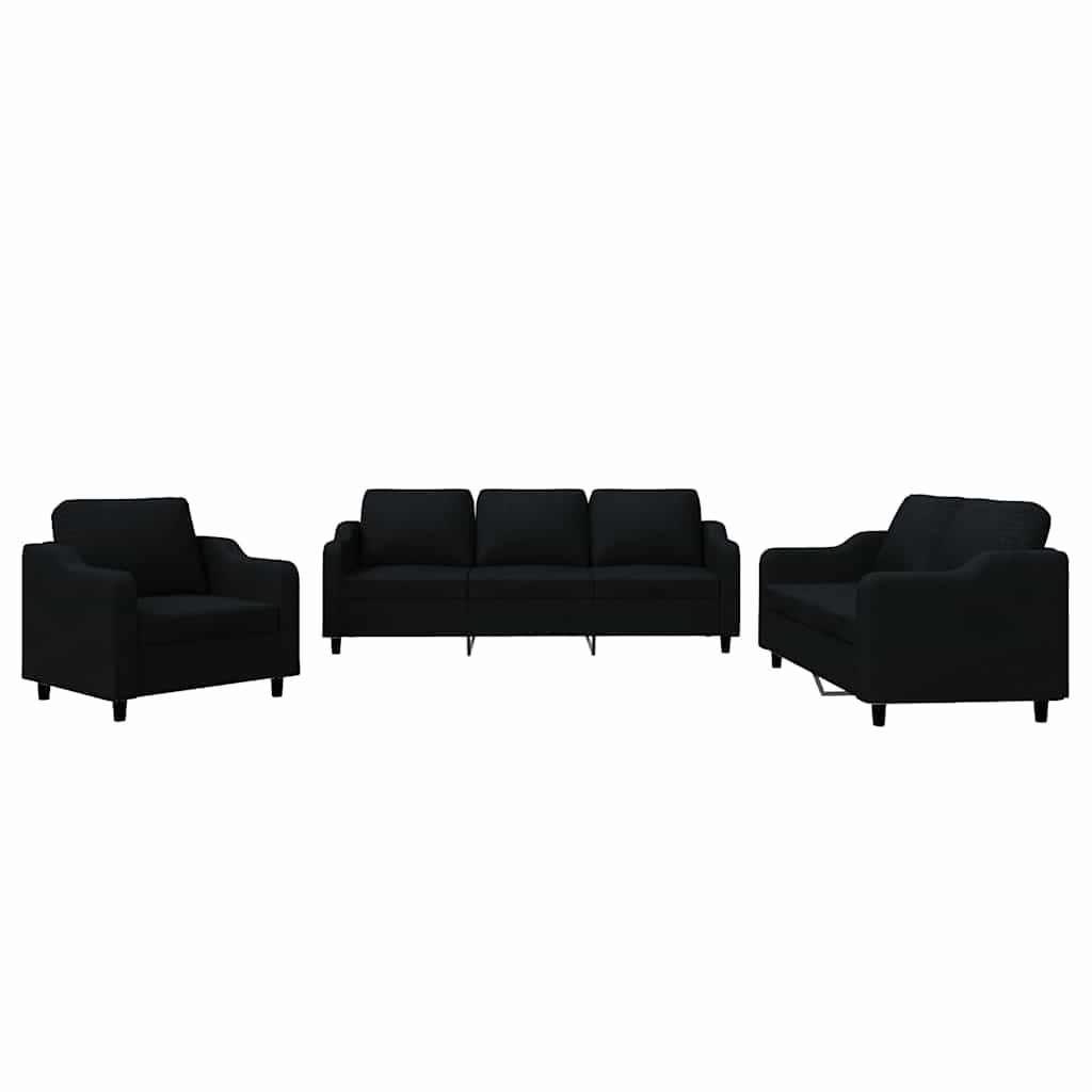 3-dijelni set sofa s jastucima crni od tkanine