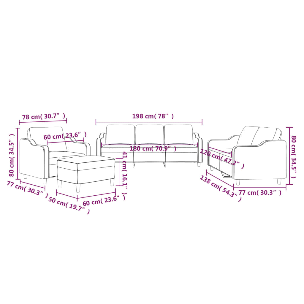 4-dijelni set sofa s jastucima smeđesivi od tkanine