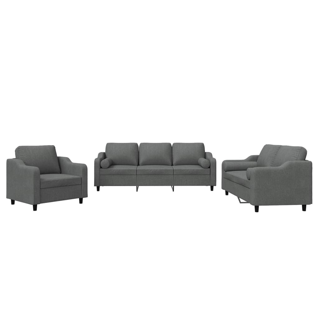3-dijelni set sofa s jastucima tamnosivi od tkanine
