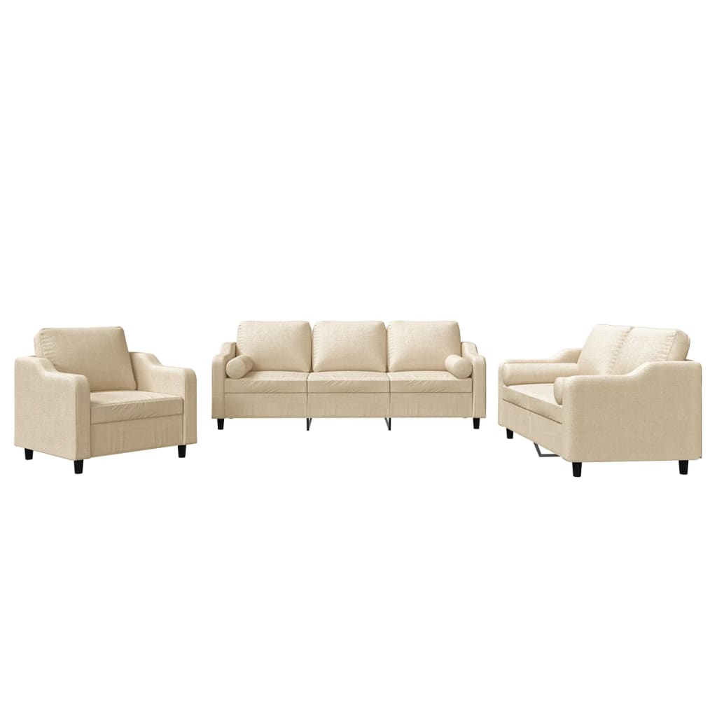 3-dijelni set sofa s jastucima krem od mikrovlakana