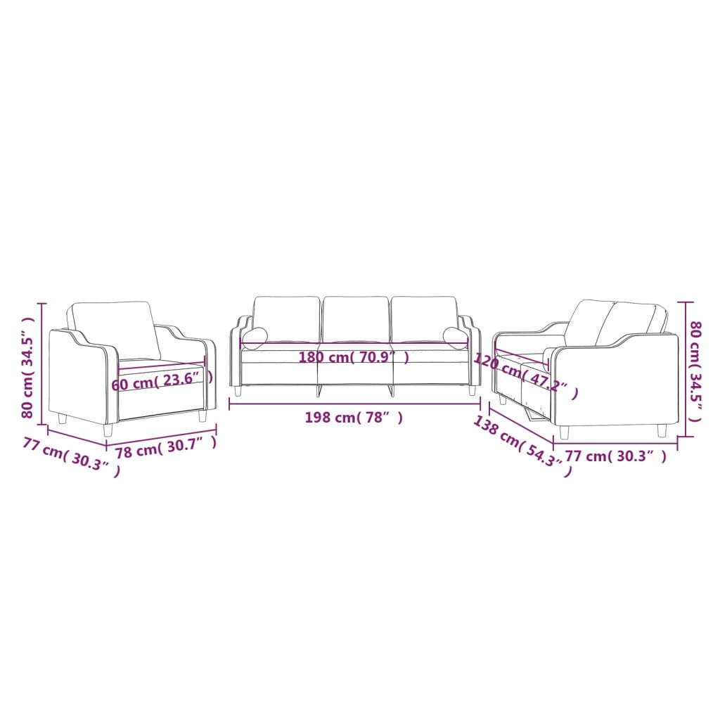 3-dijelni set sofa s jastucima smeđi od tkanine