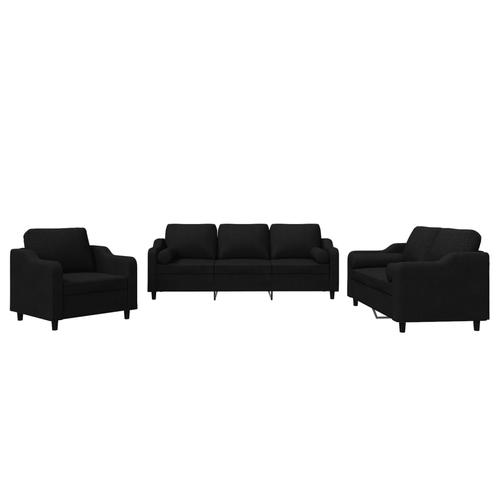 3-dijelni set sofa s jastucima crni od mikrovlakana