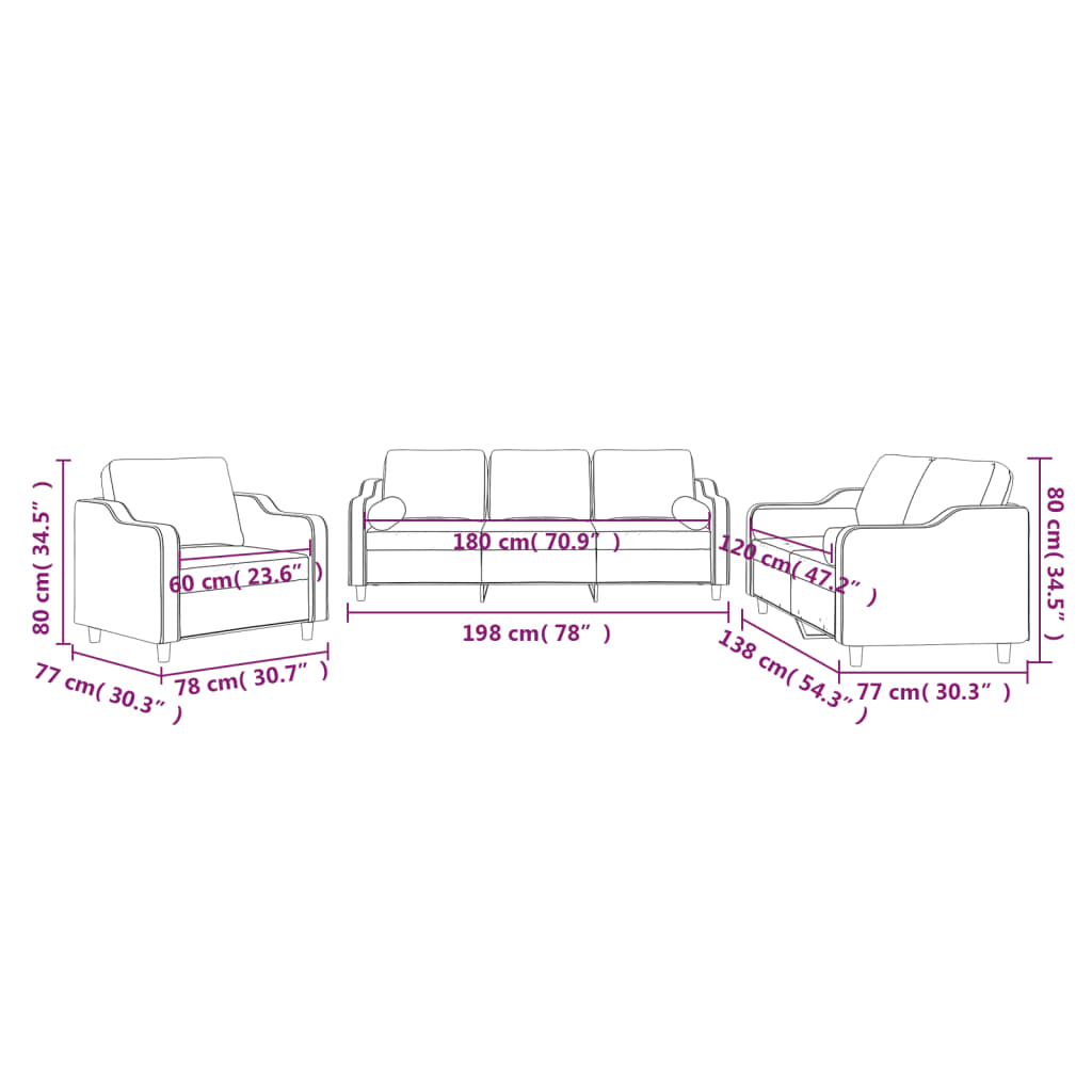 3-dijelni set sofa s jastucima crni od mikrovlakana