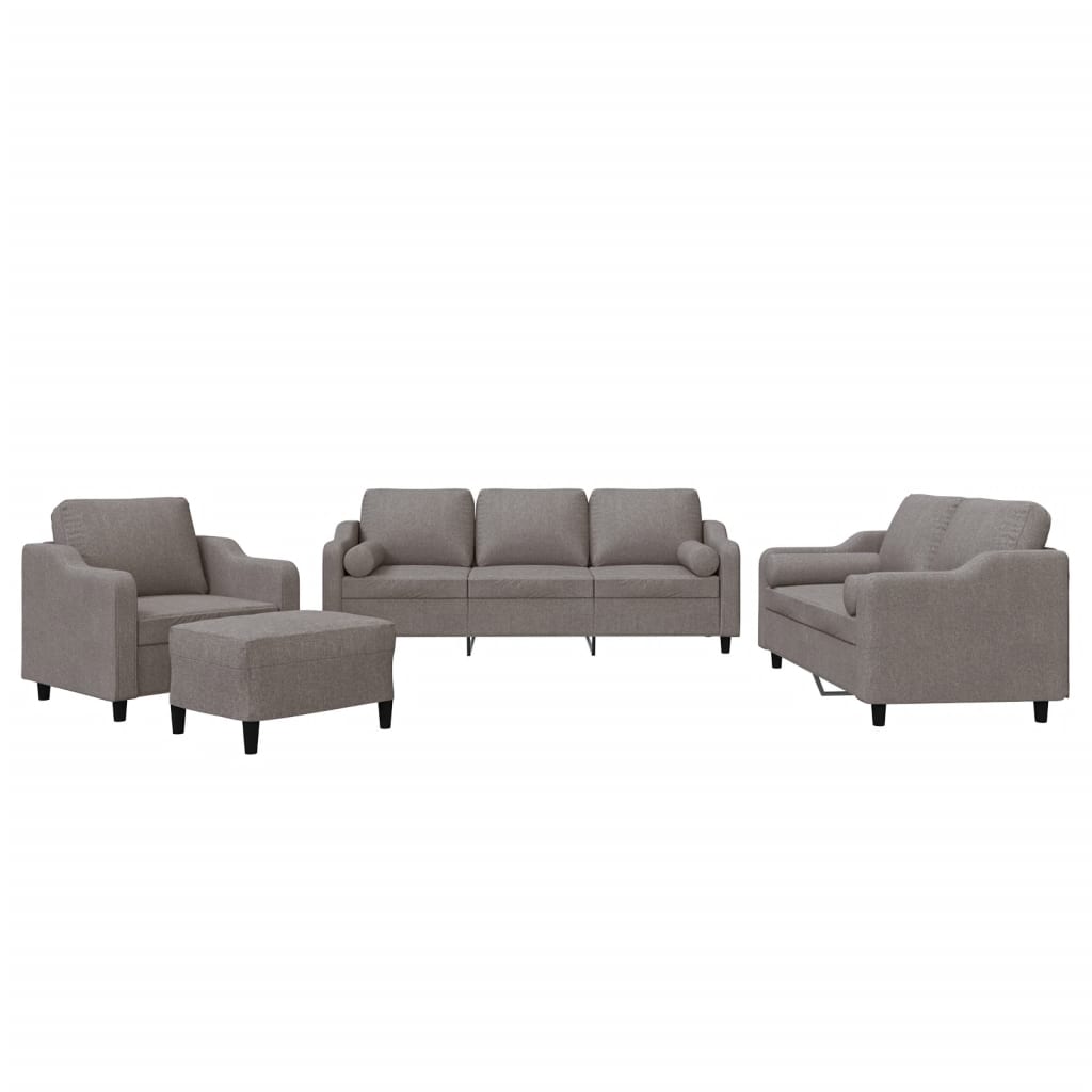 4-dijelni set sofa s jastucima smeđesivi od tkanine
