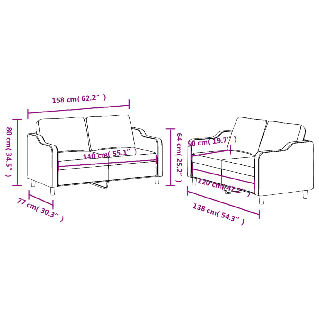 2-dijelni set sofa s jastucima svjetlosivi od tkanine