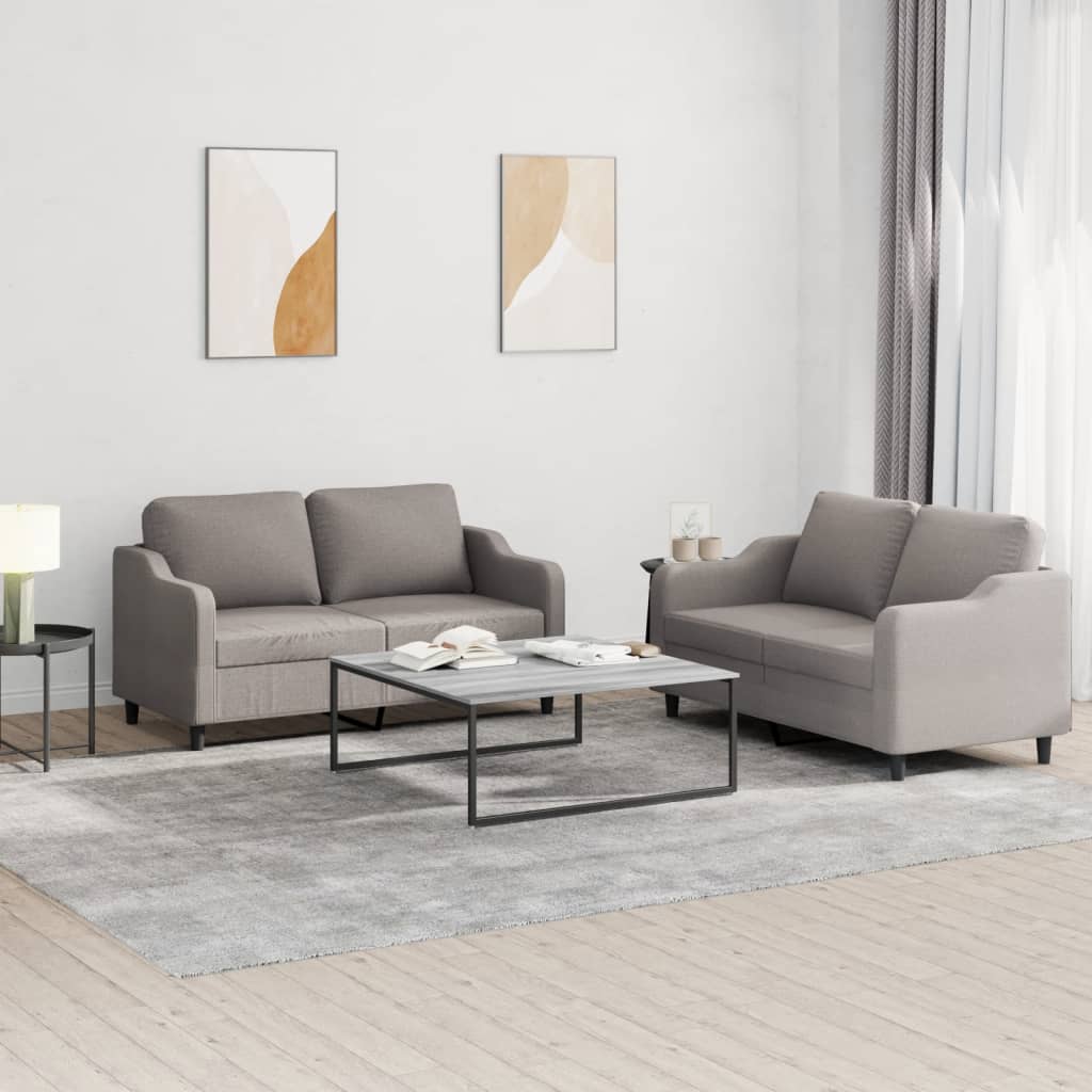 2-dijelni set sofa s jastucima smeđesivi od tkanine