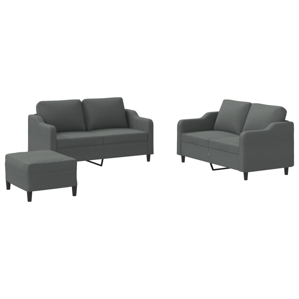 3-dijelni set sofa s jastucima tamnosivi od tkanine