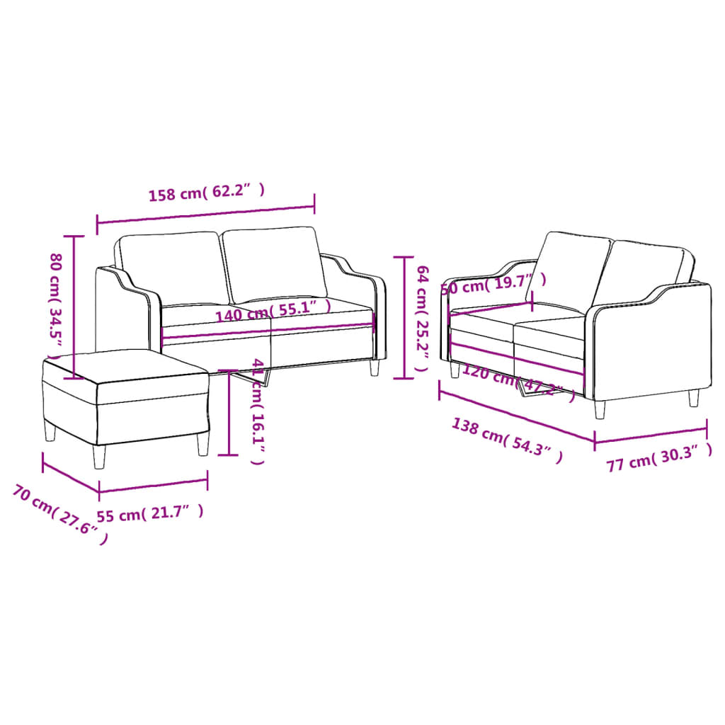 3-dijelni set sofa s jastucima tamnosivi od tkanine