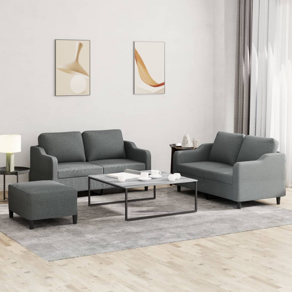 3-dijelni set sofa s jastucima tamnosivi od tkanine