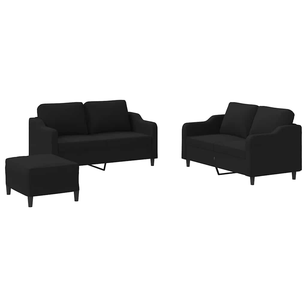 3-dijelni set sofa s jastucima crni od tkanine