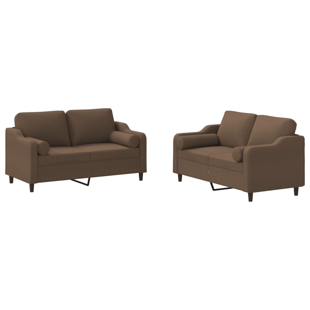 2-dijelni set sofa s jastucima smeđi od tkanine