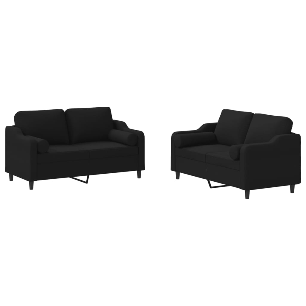 2-dijelni set sofa s jastucima crni od tkanine