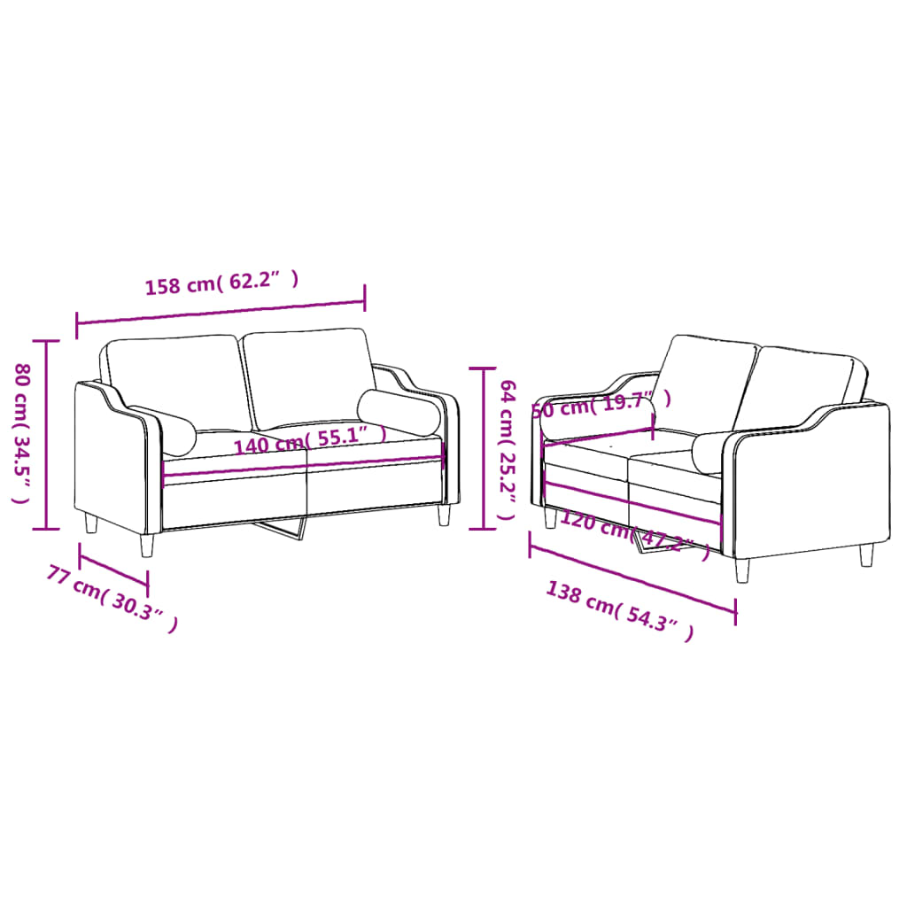 2-dijelni set sofa s jastucima smeđesivi od tkanine