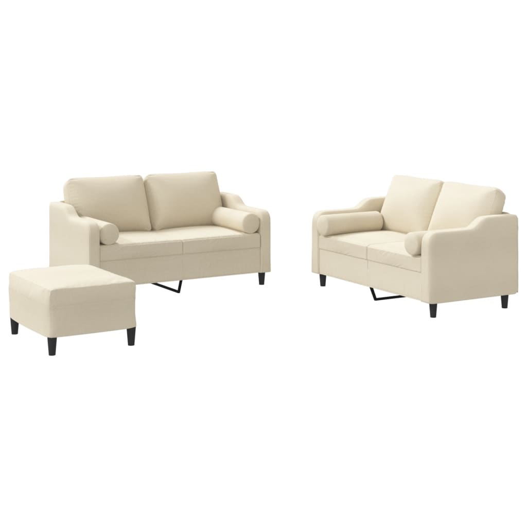 3-dijelni set sofa s jastucima krem od mikrovlakana