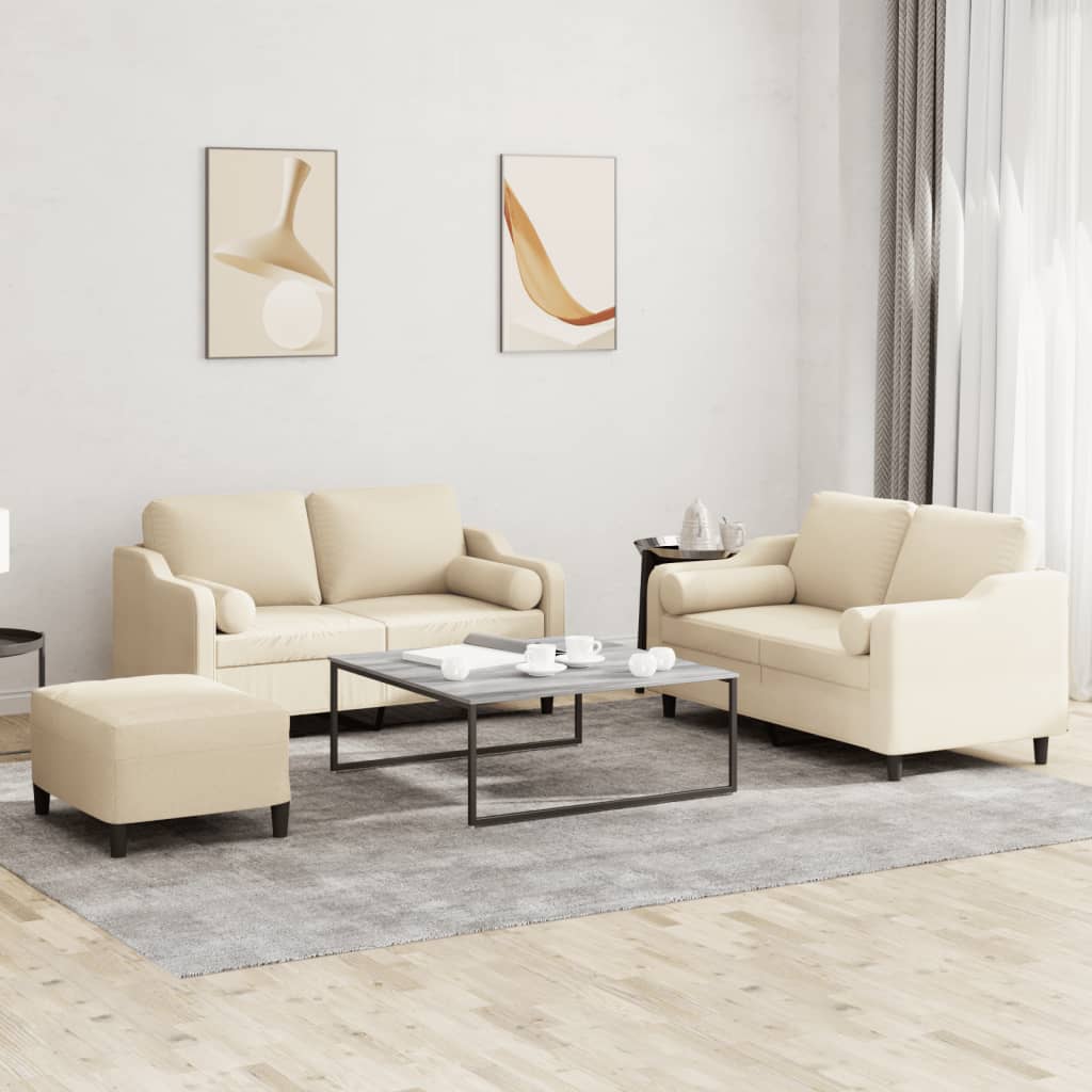3-dijelni set sofa s jastucima krem od mikrovlakana