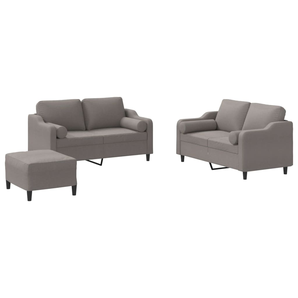 3-dijelni set sofa s jastucima smeđesivi od tkanine