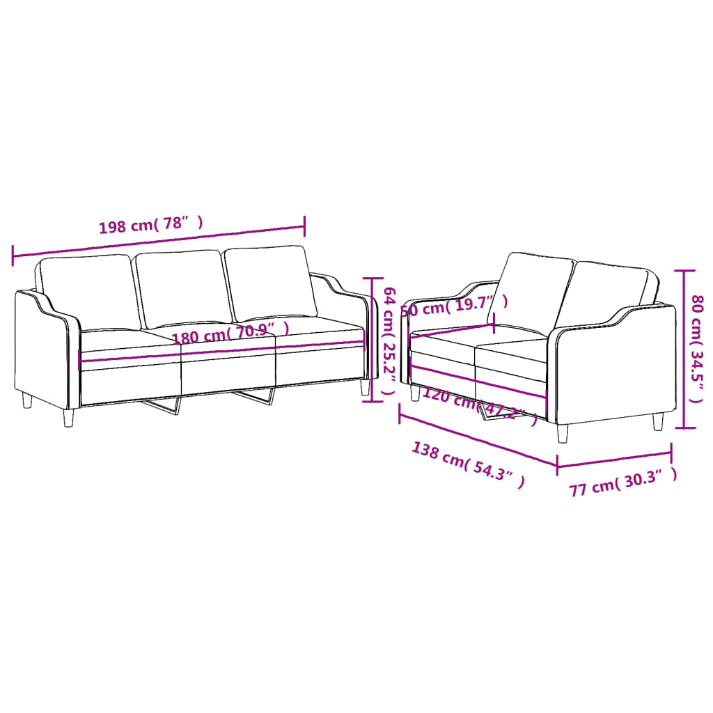 2-dijelni set sofa s jastucima svjetlosivi od tkanine