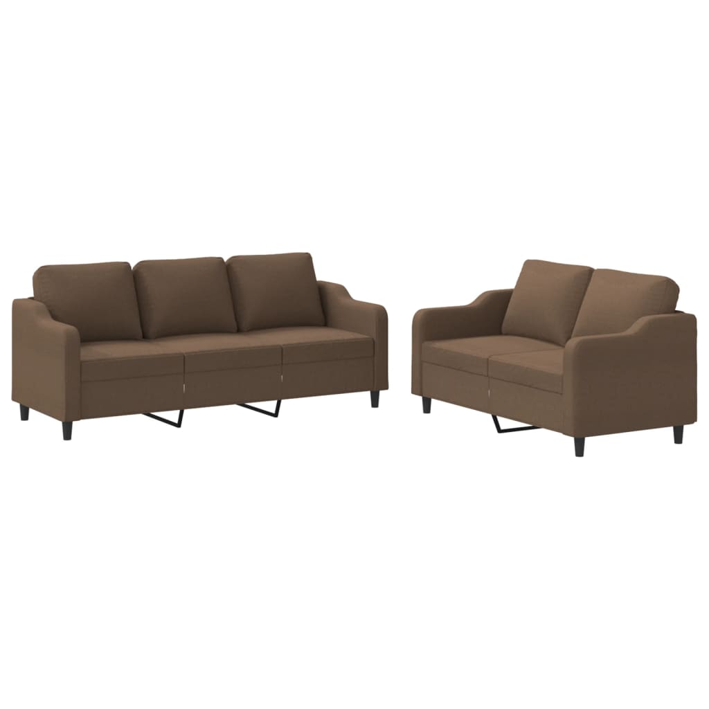 2-dijelni set sofa s jastucima smeđi od tkanine
