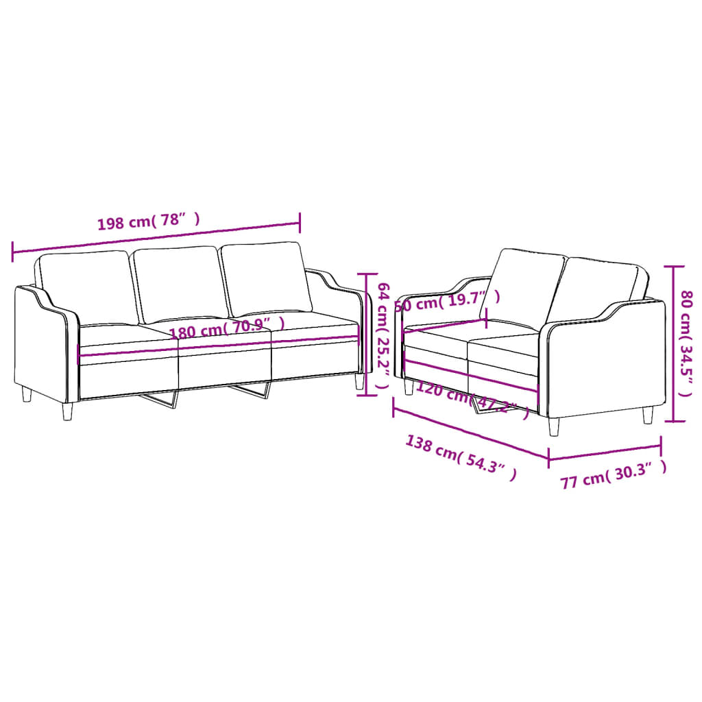 2-dijelni set sofa s jastucima smeđi od tkanine