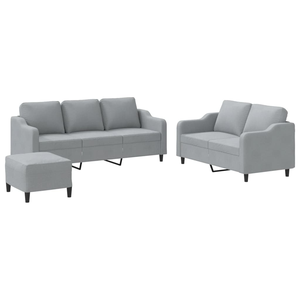 3-dijelni set sofa s jastucima svjetlosivi od tkanine