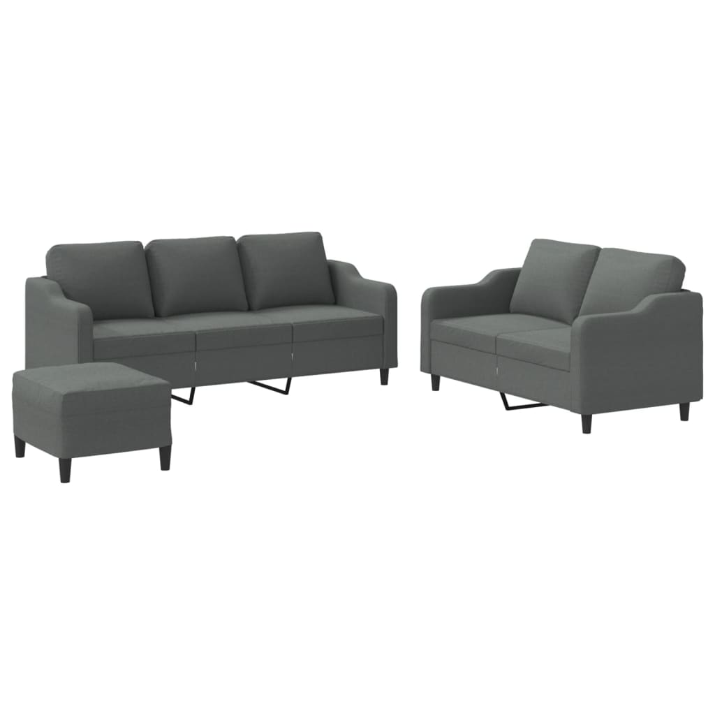 3-dijelni set sofa s jastucima tamnosivi od tkanine