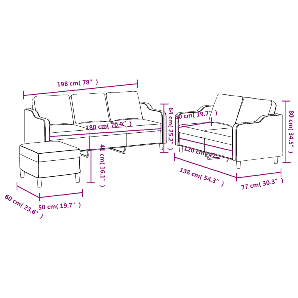 3-dijelni set sofa s jastucima tamnosivi od tkanine