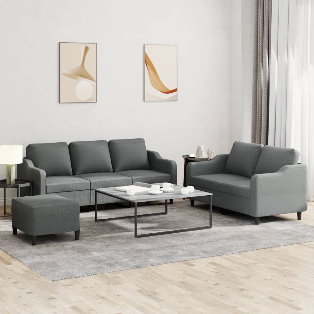 3-dijelni set sofa s jastucima tamnosivi od tkanine