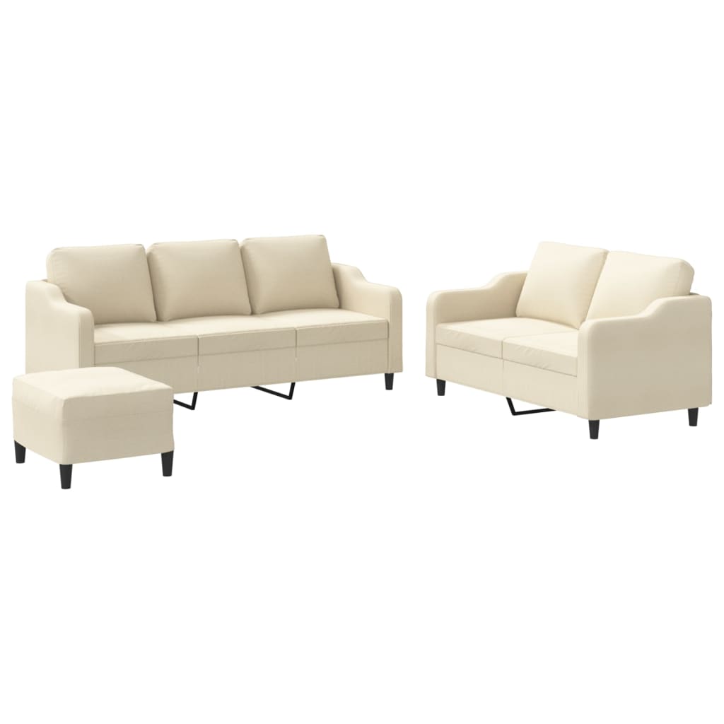 3-dijelni set sofa s jastucima krem od tkanine
