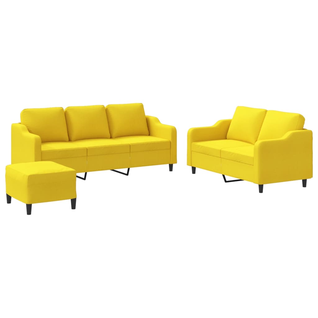 3-dijelni set sofa s jastucima svjetložuti od tkanine