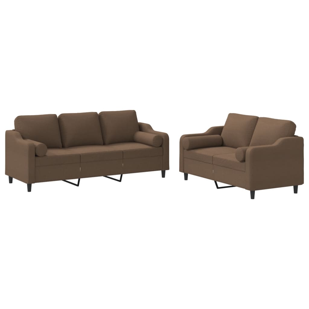 2-dijelni set sofa s jastucima smeđi od tkanine