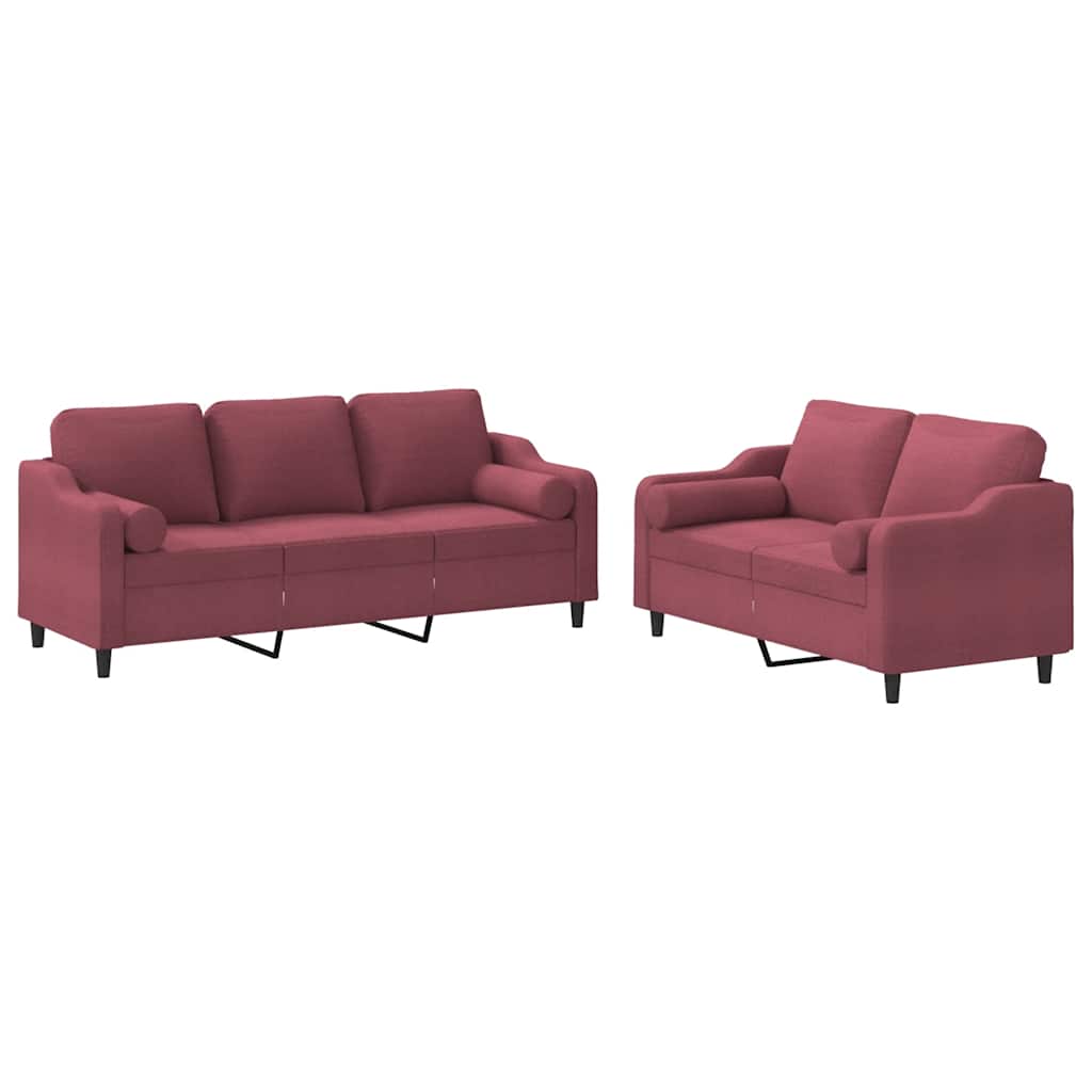 2-dijelni set sofa s jastucima crvena boja vina od tkanine