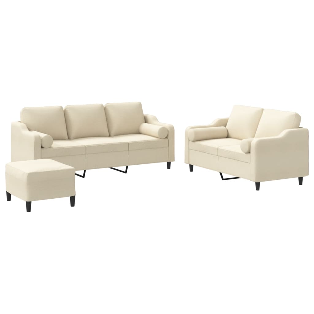 3-dijelni set sofa s jastucima krem od mikrovlakana