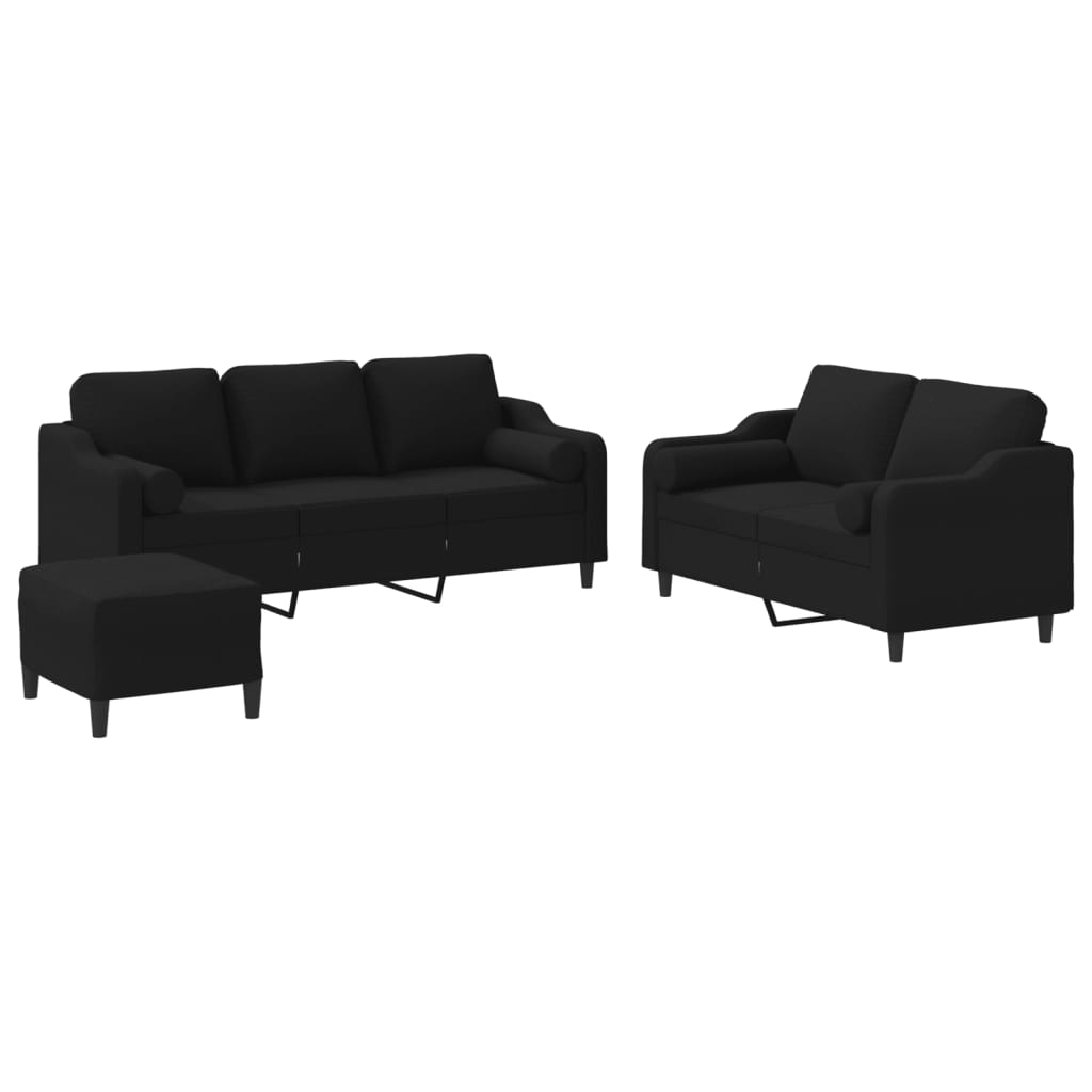 3-dijelni set sofa s jastucima crni od mikrovlakana