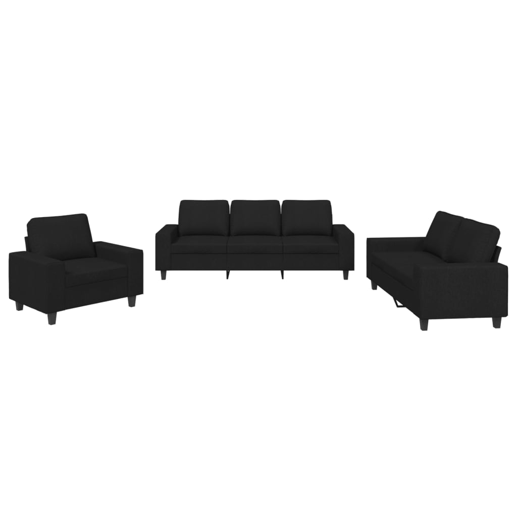 3-dijelni set sofa crni od tkanine