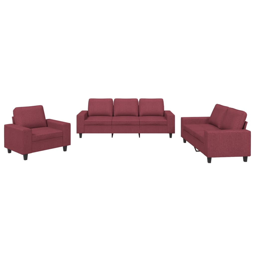 3-dijelni set sofa crvena boja vina od tkanine