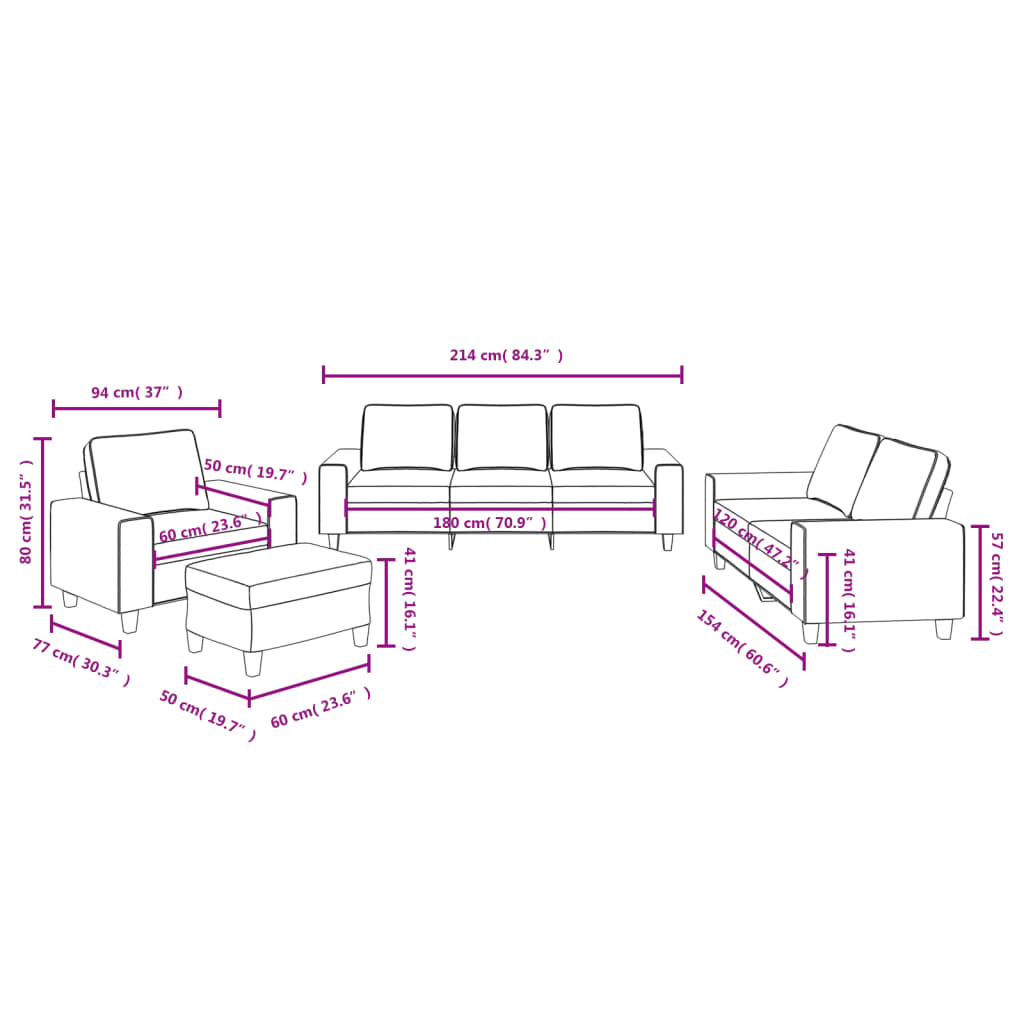 4-dijelni set sofa svjetložuti od tkanine