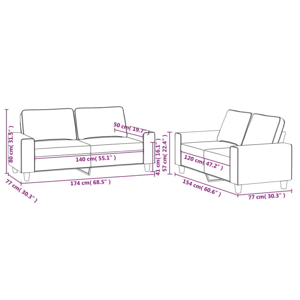 2-dijelni set sofa svjetlosivi od tkanine