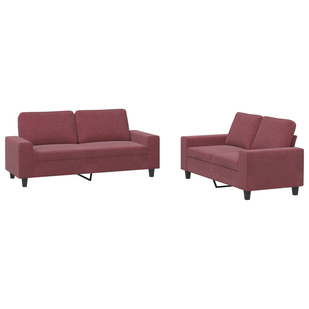 2-dijelni set sofa crvena boja vina od tkanine