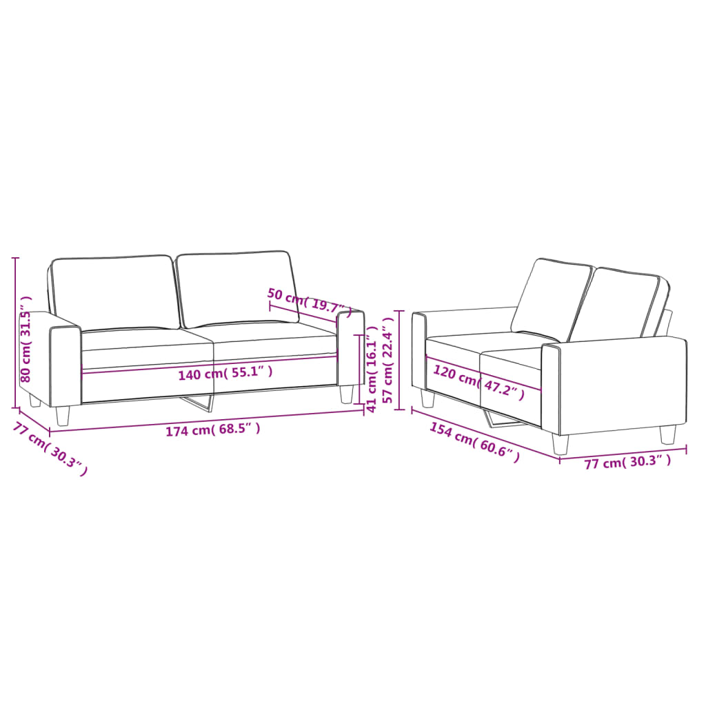 2-dijelni set sofa smeđesivi od tkanine