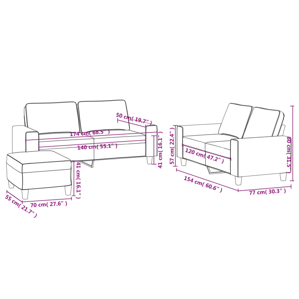 3-dijelni set sofa krem od mikrovlakana
