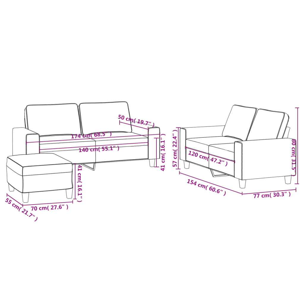 3-dijelni set sofa smeđi od tkanine