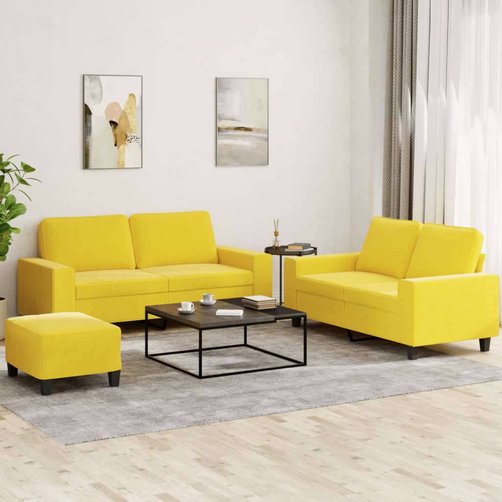 3-dijelni set sofa svjetložuti od tkanine Žuta